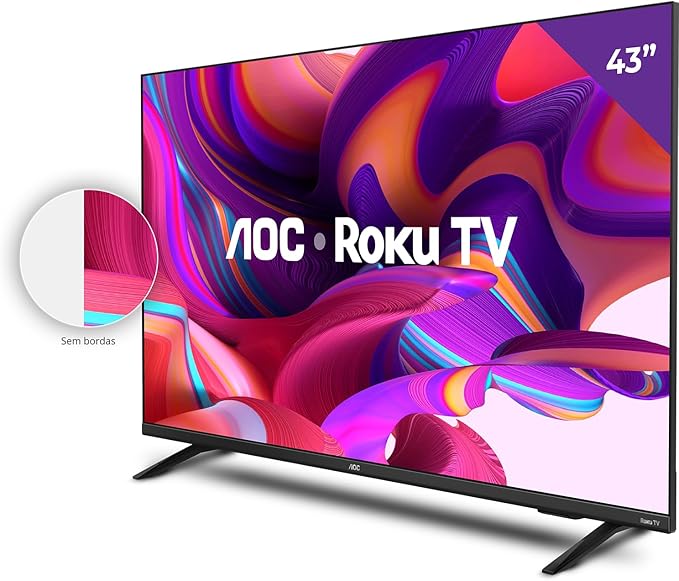 AOC 43S5135/78G - Smart TV LED 43" Full HD, Design sem bordas, Wifi, Conversor Digital, USB, HDMI